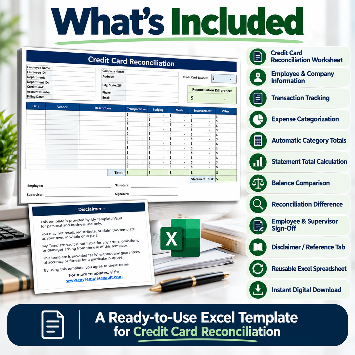 Credit Card Reconciliation Excel Template | Business Expense Tracker & Reconciliation Spreadsheet