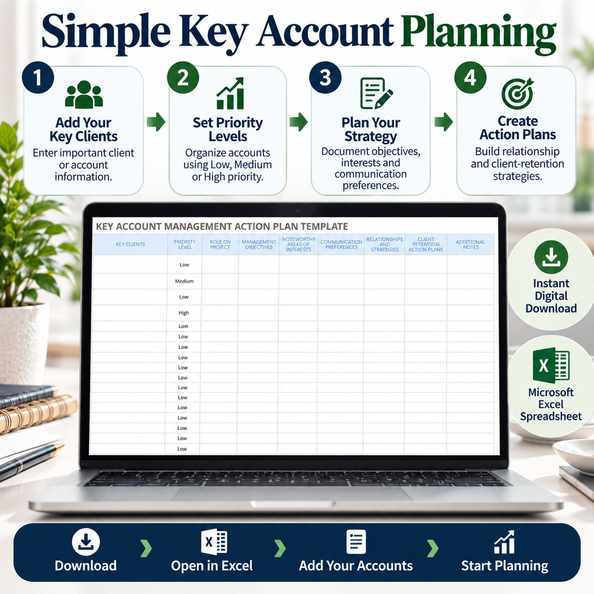 Key Account Management Action Plan Excel Template | Client Relationship & Retention Planner