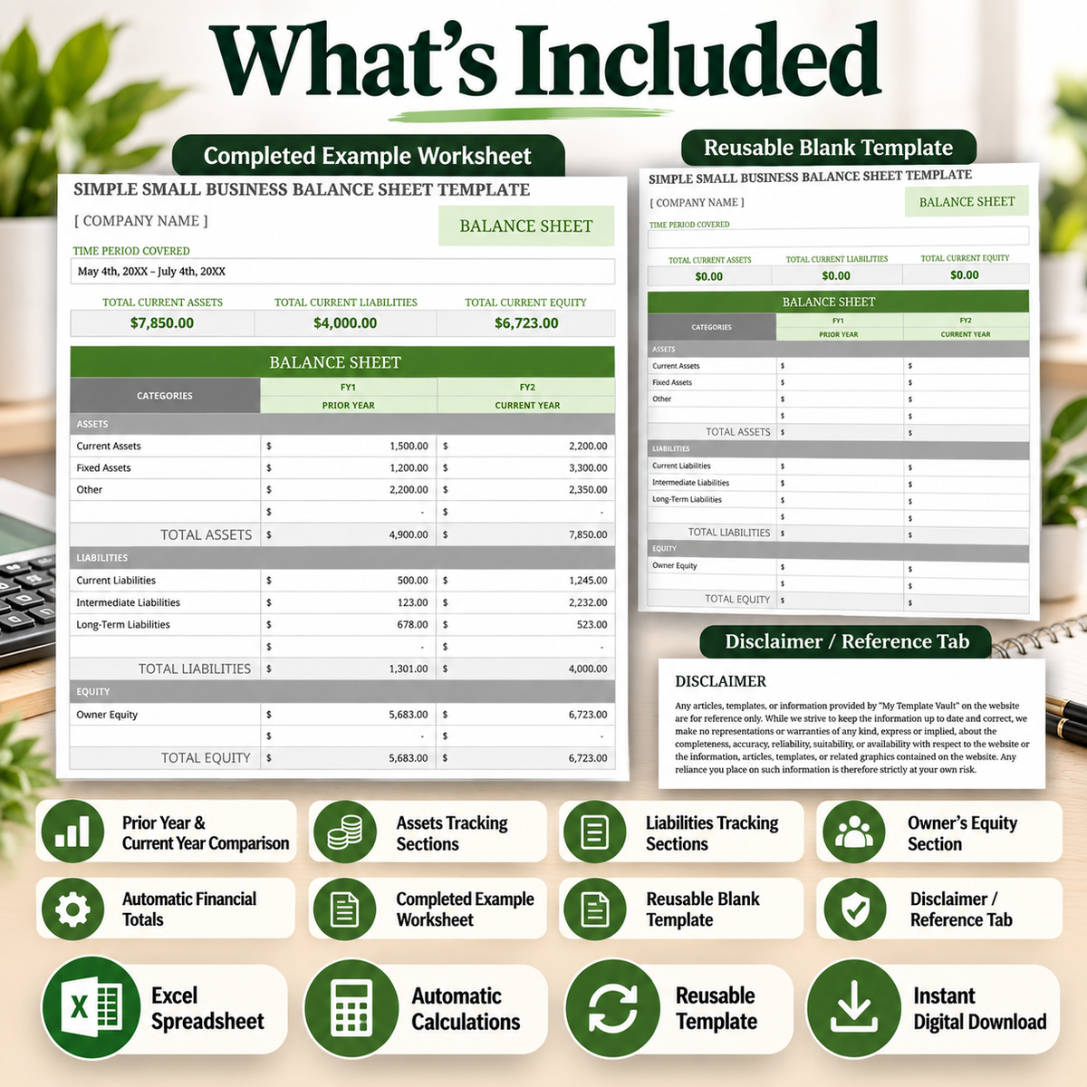 Simple Small Business Balance Sheet Excel Template | Assets Liabilities & Equity Spreadsheet