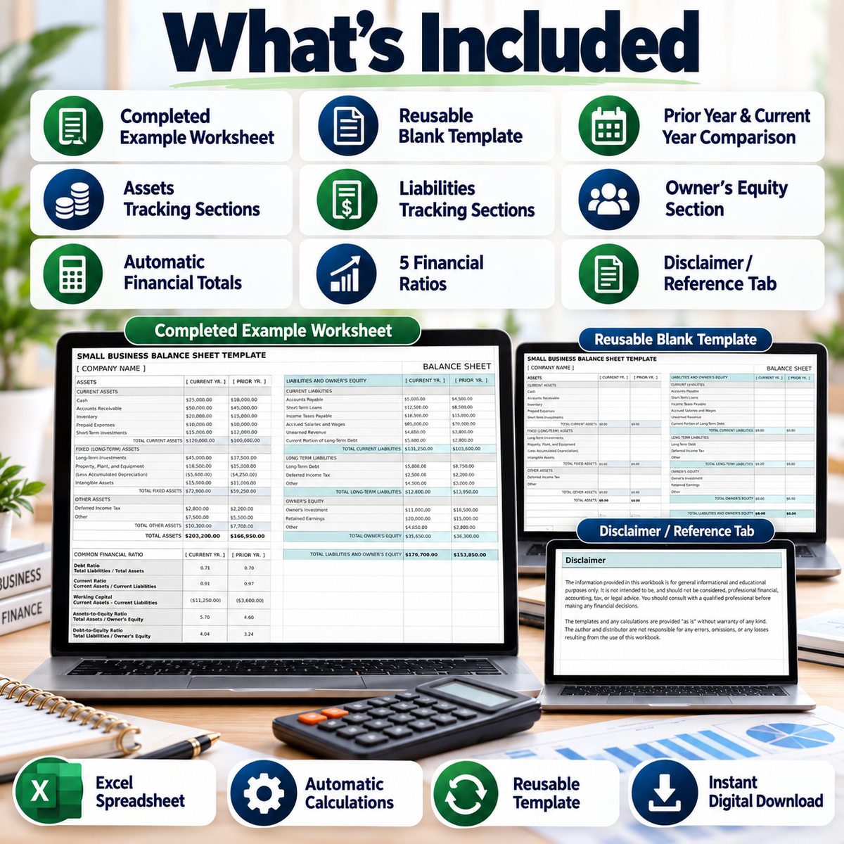 Small Business Balance Sheet Excel Template | 2-Year Financial Statement Spreadsheet