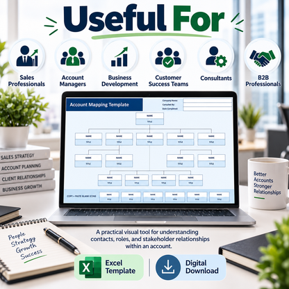Account Mapping Excel Template | Stakeholder Mapping Spreadsheet | Sales Account Planning & Key Contact Organizer