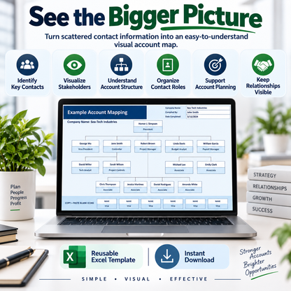 Account Mapping Excel Template | Stakeholder Mapping Spreadsheet | Sales Account Planning & Key Contact Organizer