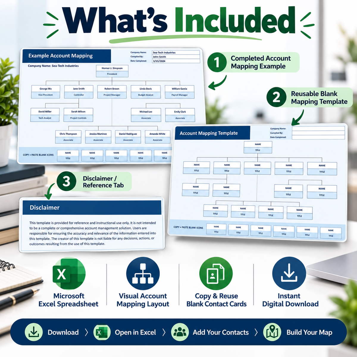 Account Mapping Excel Template | Stakeholder Mapping Spreadsheet | Sales Account Planning & Key Contact Organizer