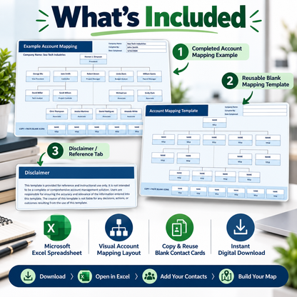 Account Mapping Excel Template | Stakeholder Mapping Spreadsheet | Sales Account Planning & Key Contact Organizer