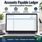 Accounts Payable Ledger Excel Spreadsheet Template | Supplier Invoice & Payment Tracker | Balance Due & Business Bookkeeping Spreadsheet