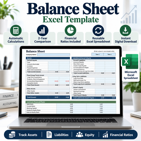 Balance Sheet Excel Spreadsheet Template | Assets, Liabilities & Equity Tracker | Financial Statement Excel Template
