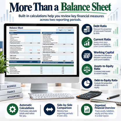 Balance Sheet Excel Spreadsheet Template | Assets, Liabilities & Equity Tracker | Financial Statement Excel Template