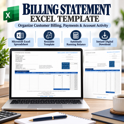Billing Statement Excel Template | Customer Account Statement Spreadsheet | Invoice Payment & Balance Tracker | Instant Download