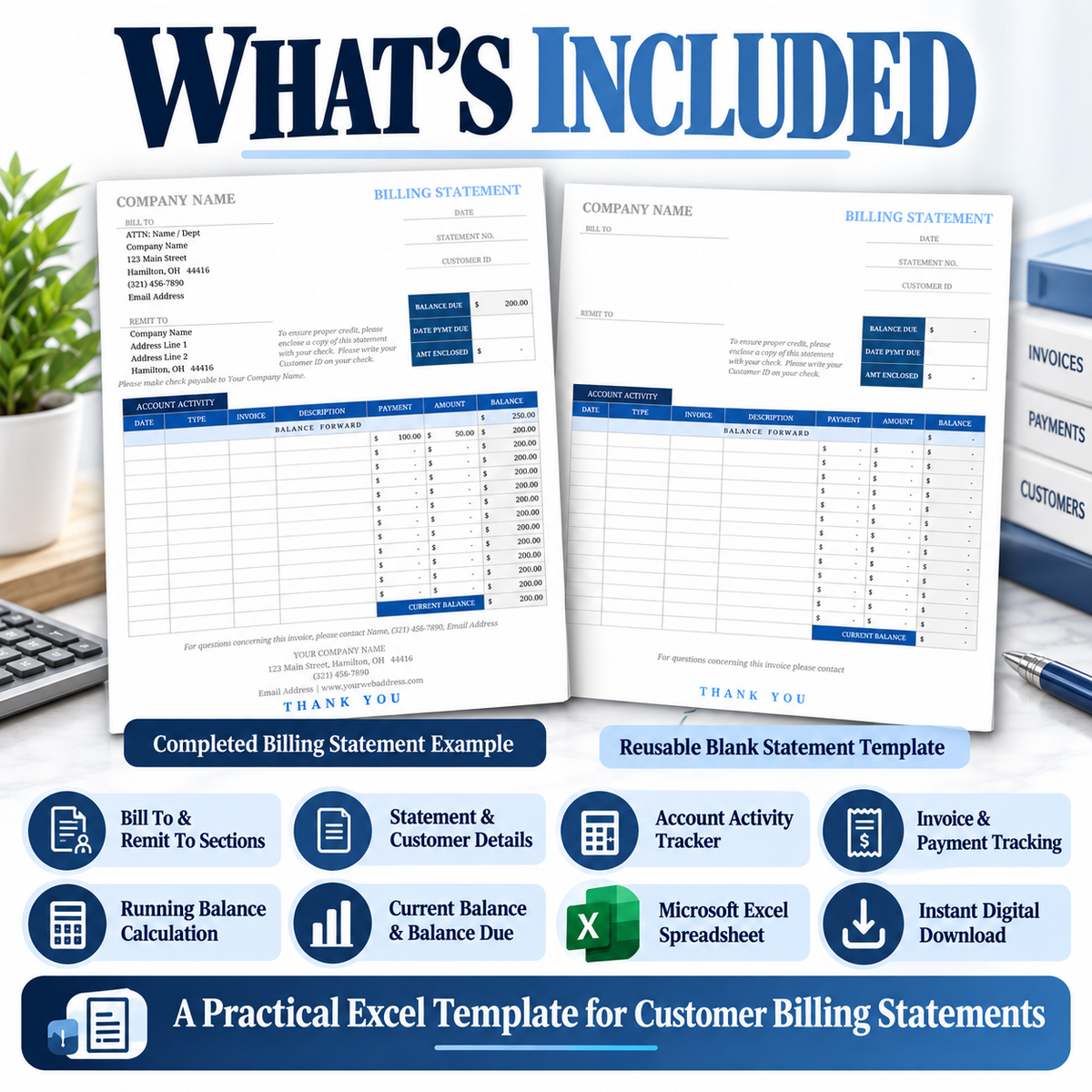 Billing Statement Excel Template | Customer Account Statement Spreadsheet | Invoice Payment & Balance Tracker | Instant Download
