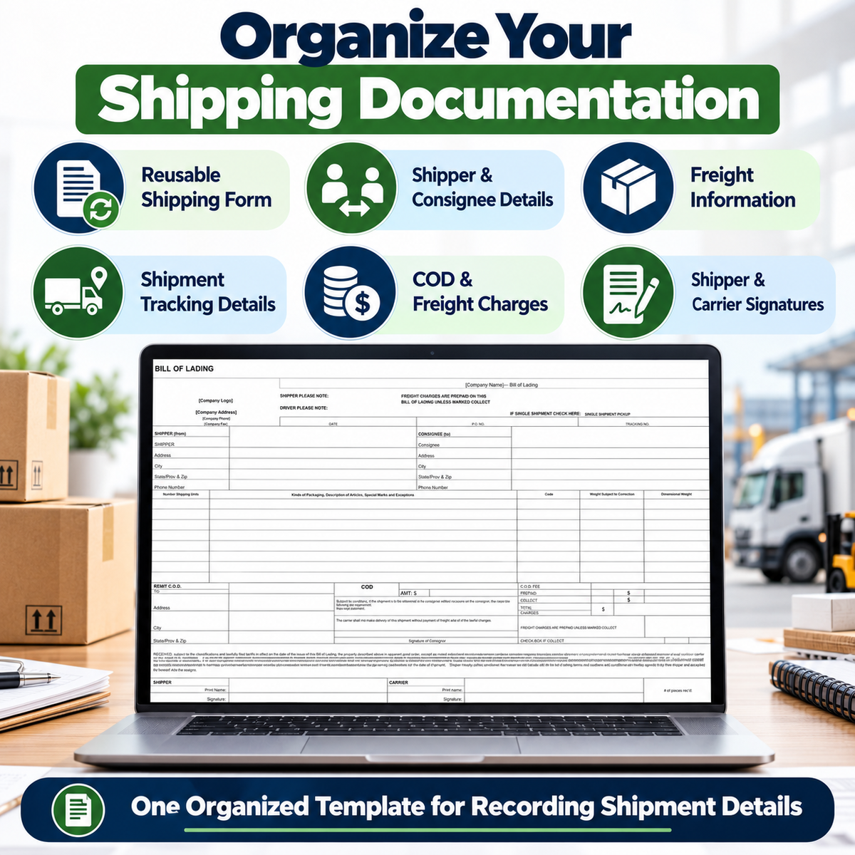 Bill of Lading Excel Template | Shipping & Freight BOL Spreadsheet | Reusable Logistics Form | Instant Digital Download