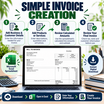 Bill to Invoice Excel Template | Automatic Invoice Spreadsheet | Small Business Invoice Template | Instant Digital Download