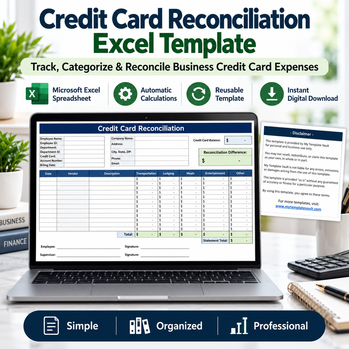 Credit Card Reconciliation Excel Template | Business Expense Tracker & Reconciliation Spreadsheet