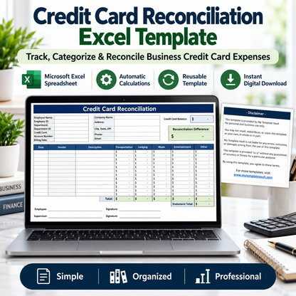 Credit Card Reconciliation Excel Template | Business Expense Tracker & Reconciliation Spreadsheet