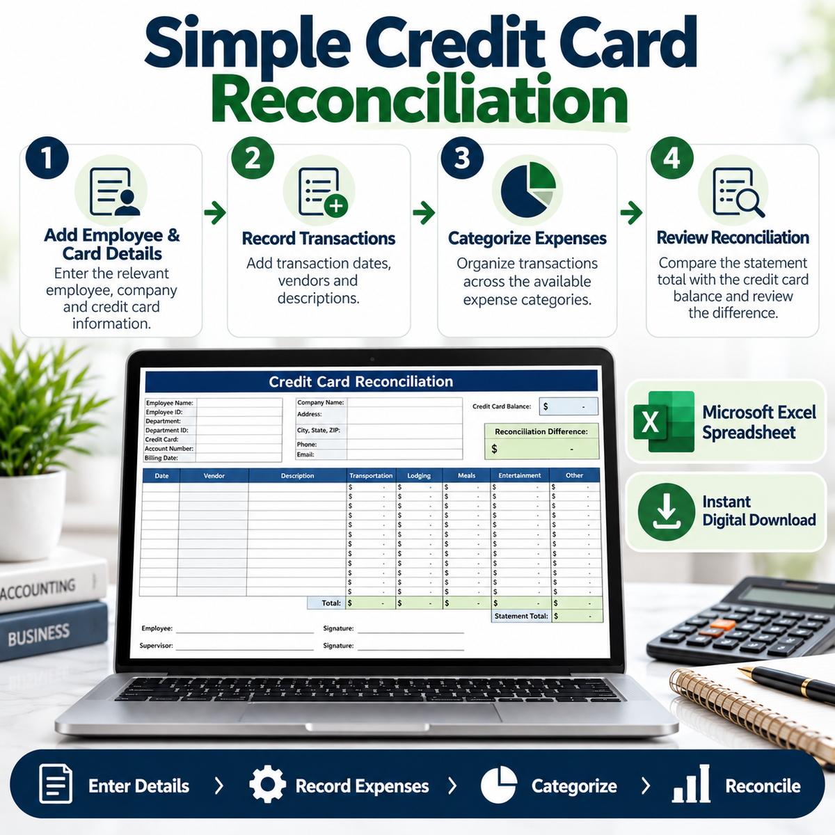 Credit Card Reconciliation Excel Template | Business Expense Tracker & Reconciliation Spreadsheet