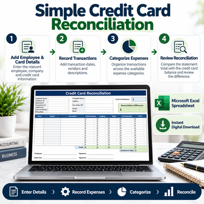 Credit Card Reconciliation Excel Template | Business Expense Tracker & Reconciliation Spreadsheet