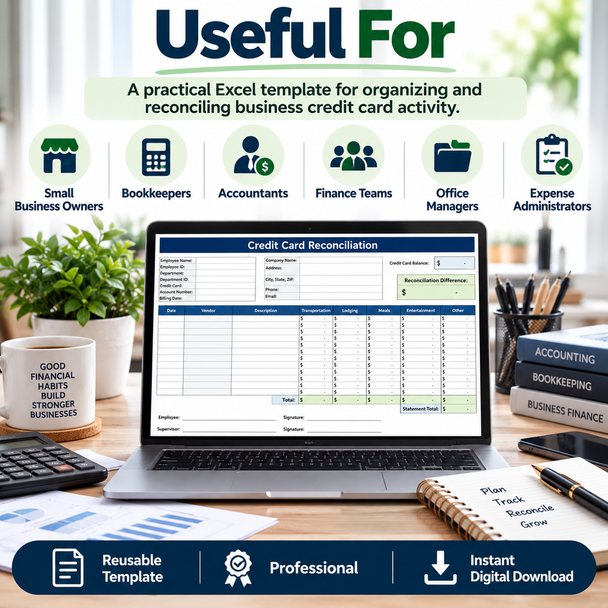 Credit Card Reconciliation Excel Template | Business Expense Tracker & Reconciliation Spreadsheet