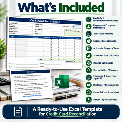 Credit Card Reconciliation Excel Template | Business Expense Tracker & Reconciliation Spreadsheet
