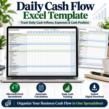 Daily Cash Flow Excel Template | Business Cash Flow Tracker Spreadsheet