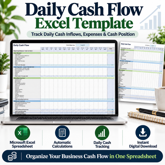 Daily Cash Flow Excel Template | Business Cash Flow Tracker Spreadsheet