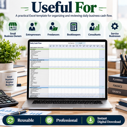 Daily Cash Flow Excel Template | Business Cash Flow Tracker Spreadsheet