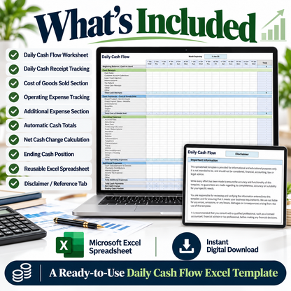 Daily Cash Flow Excel Template | Business Cash Flow Tracker Spreadsheet