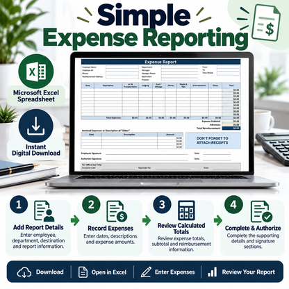 Expense Report Excel Spreadsheet Template | Business Expense Tracker & Reimbursement Form