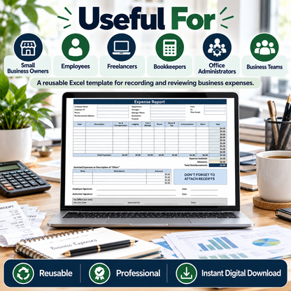 Expense Report Excel Spreadsheet Template | Business Expense Tracker & Reimbursement Form