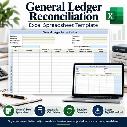 General Ledger Reconciliation Excel Template | Accounting & Bookkeeping Spreadsheet