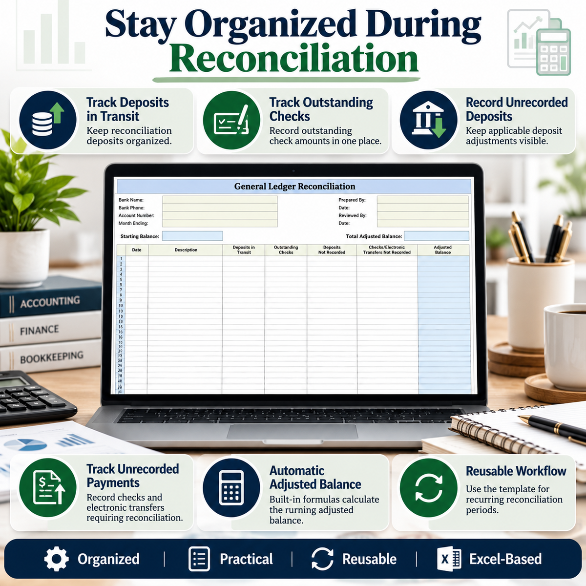 General Ledger Reconciliation Excel Template | Accounting & Bookkeeping Spreadsheet