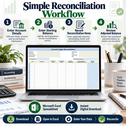General Ledger Reconciliation Excel Template | Accounting & Bookkeeping Spreadsheet