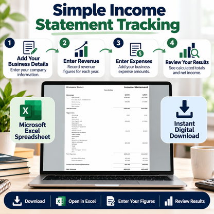 Income Statement Excel Template | 2-Year Profit & Loss Spreadsheet | Revenue & Expense Tracker