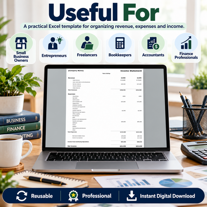 Income Statement Excel Template | 2-Year Profit & Loss Spreadsheet | Revenue & Expense Tracker