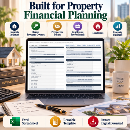 Investment Property Balance Sheet Excel Template | Rental Property Calculator & Financial Spreadsheet