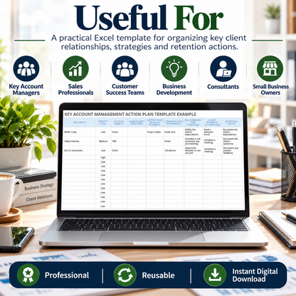 Key Account Management Action Plan Excel Template | Client Relationship & Retention Planner