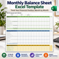 Monthly Balance Sheet Excel Template | 12-Month Business Financial Tracker & Automatic Calculations