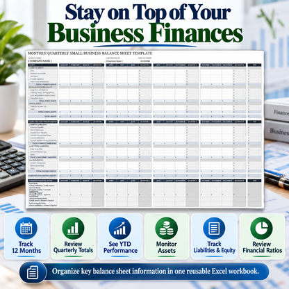 Monthly & Quarterly Balance Sheet Excel Template | Small Business