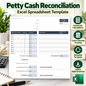 Petty Cash Reconciliation Excel Template | Cash Count & Receipt Tracking Spreadsheet | Small Business Accounting Template