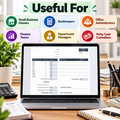 Petty Cash Reconciliation Excel Template | Cash Count & Receipt Tracking Spreadsheet | Small Business Accounting Template
