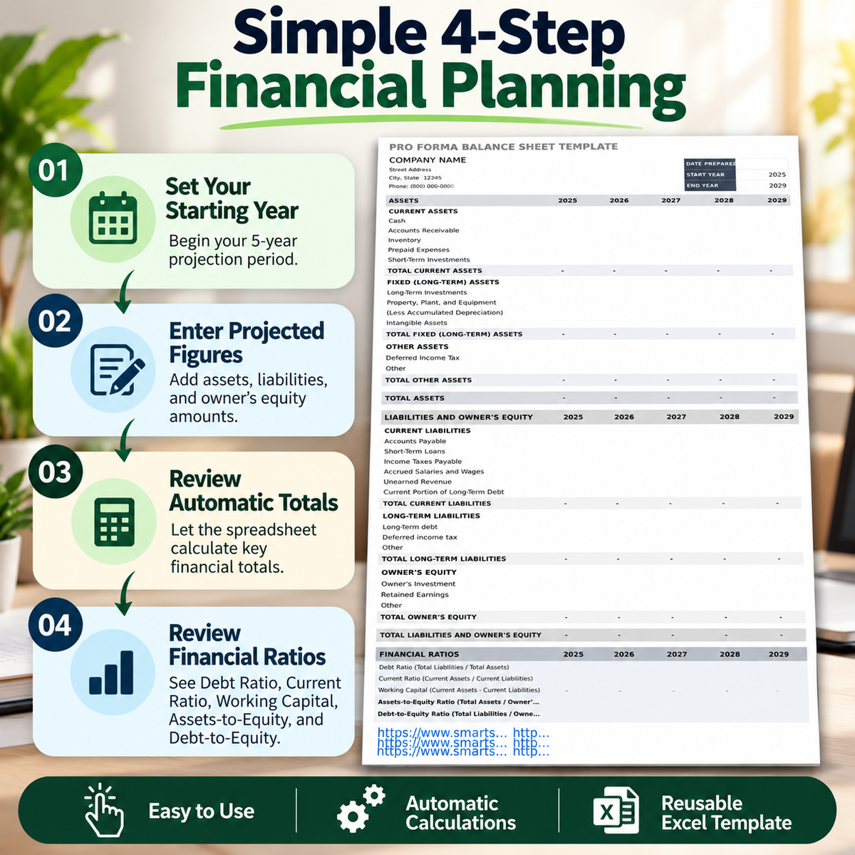 5-Year Pro Forma Balance Sheet Excel Template – Financial Projection Spreadsheet
