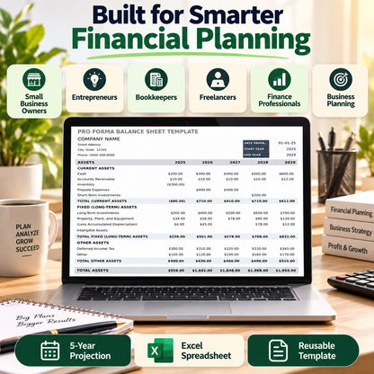 5-Year Pro Forma Balance Sheet Excel Template – Financial Projection Spreadsheet