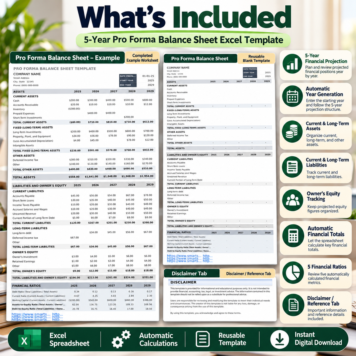 5-Year Pro Forma Balance Sheet Excel Template – Financial Projection Spreadsheet
