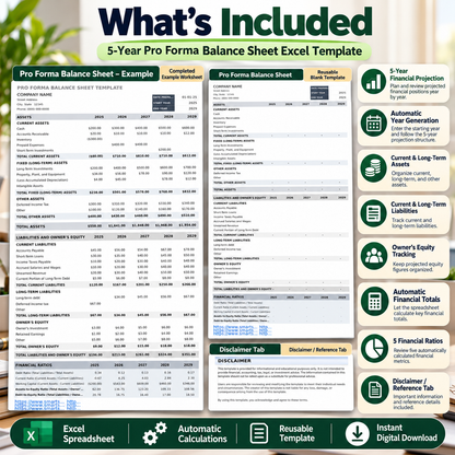 5-Year Pro Forma Balance Sheet Excel Template – Financial Projection Spreadsheet