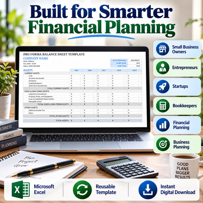 5-Year Pro Forma Balance Sheet Excel Template | Financial Projection Spreadsheet