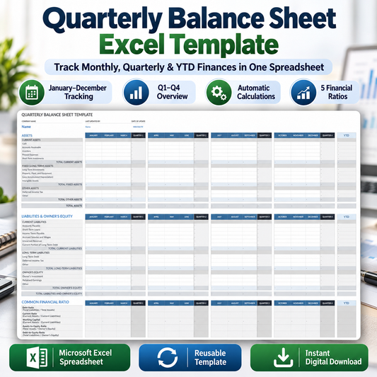 Quarterly Balance Sheet Excel Template | Monthly, Q1-Q4 & YTD Financial Spreadsheet