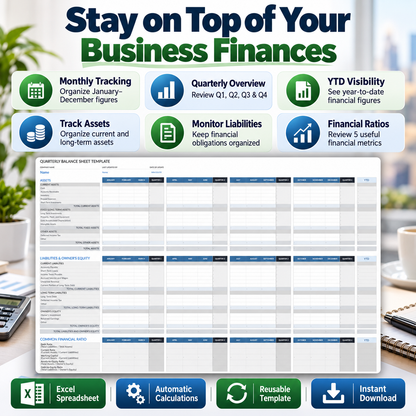 Quarterly Balance Sheet Excel Template | Monthly, Q1-Q4 & YTD Financial Spreadsheet