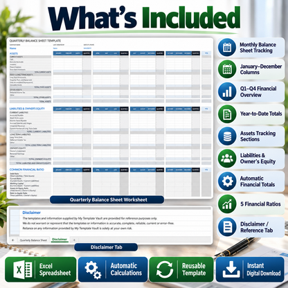 Quarterly Balance Sheet Excel Template | Monthly, Q1-Q4 & YTD Financial Spreadsheet