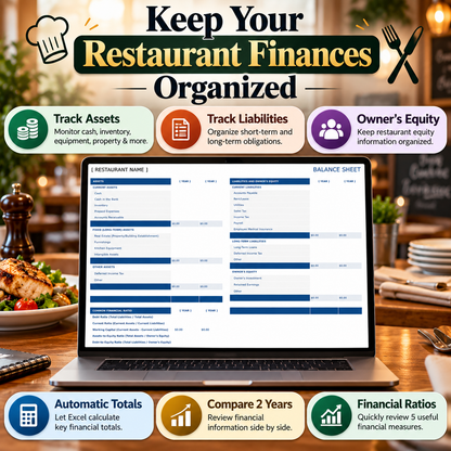 Restaurant Balance Sheet Excel Template – 2-Year Financial Comparison Spreadsheet