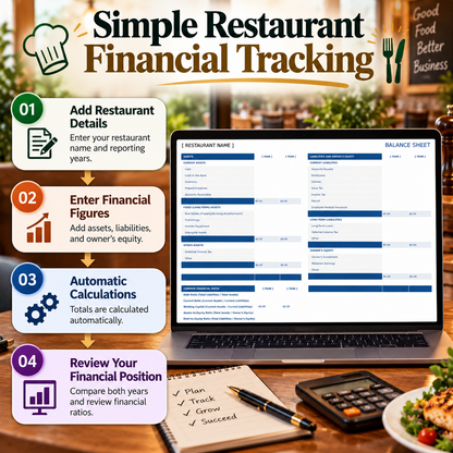 Restaurant Balance Sheet Excel Template – 2-Year Financial Comparison Spreadsheet