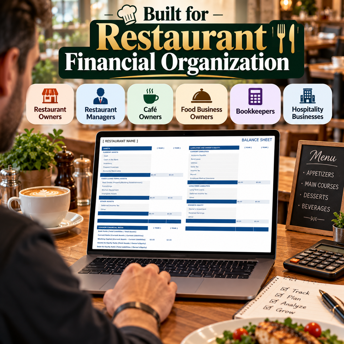 Restaurant Balance Sheet Excel Template – 2-Year Financial Comparison Spreadsheet