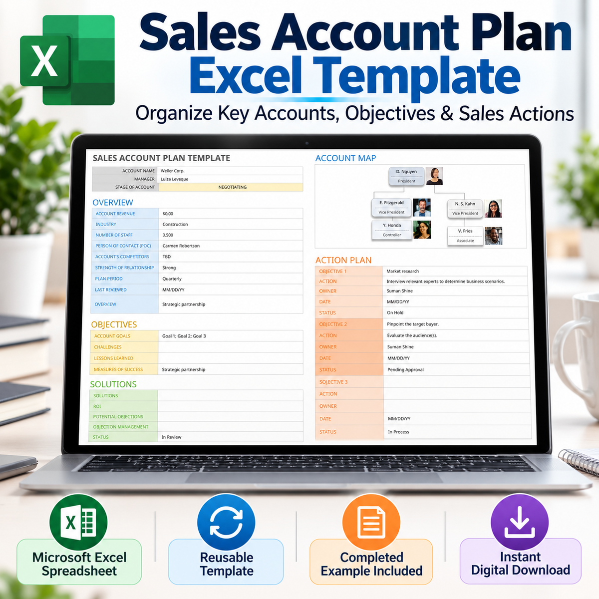 Sales Account Plan Excel Template | Account Management & Sales Planning Spreadsheet
